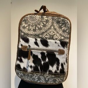 Myra Bag, Cowprint Patterned Canvas Backpack, NWOT